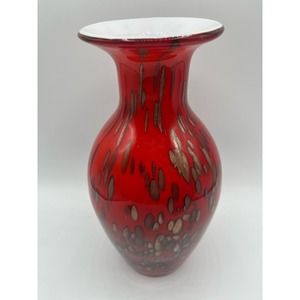 Favrile Art Glass Collection by Dale Tiffany Red Cased Glass Gold Splatter Vase
